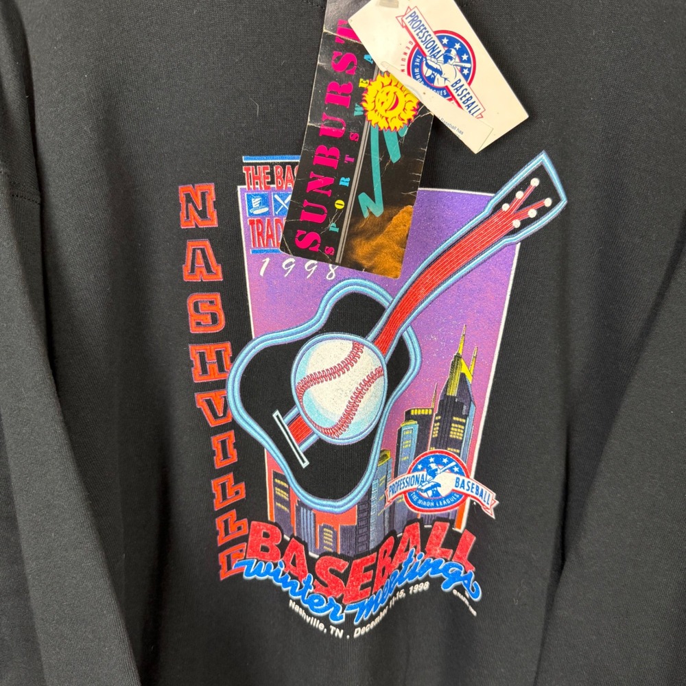 Vintage 1998 Nashville Baseball Winter Meetings Sweatshirt Sunburst Black NWT XL